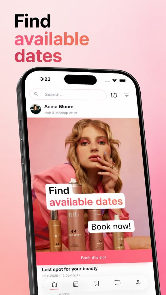 Picassa App mobile app showing a professional profile with booking and chat