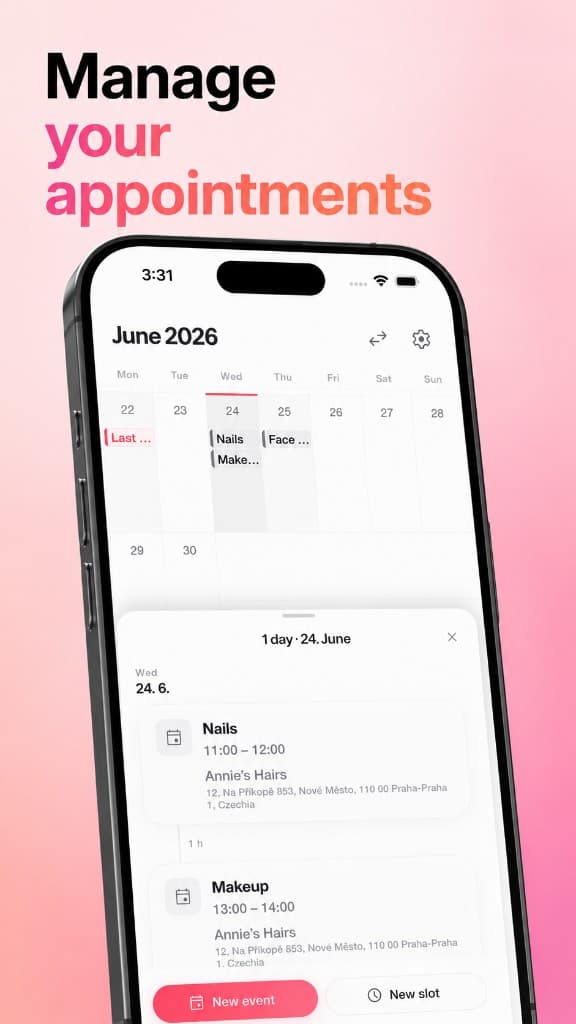 Weekly calendar with bookings in Picassa